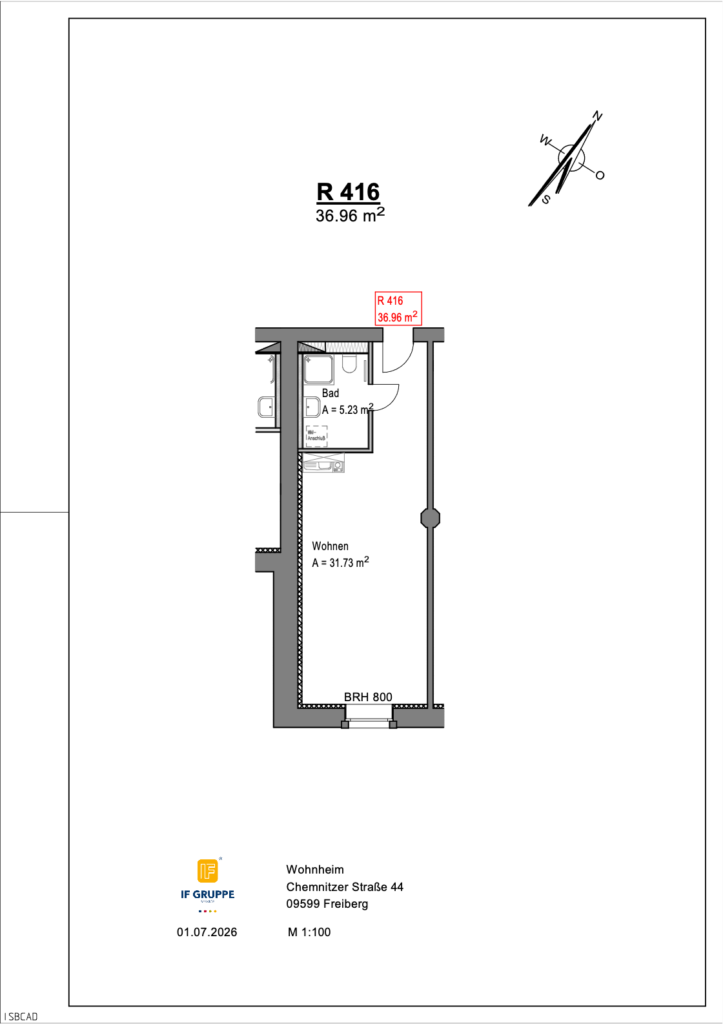 Grundriss Wohnung Einheit 416 im Objekt Chemnitzer Straße 44