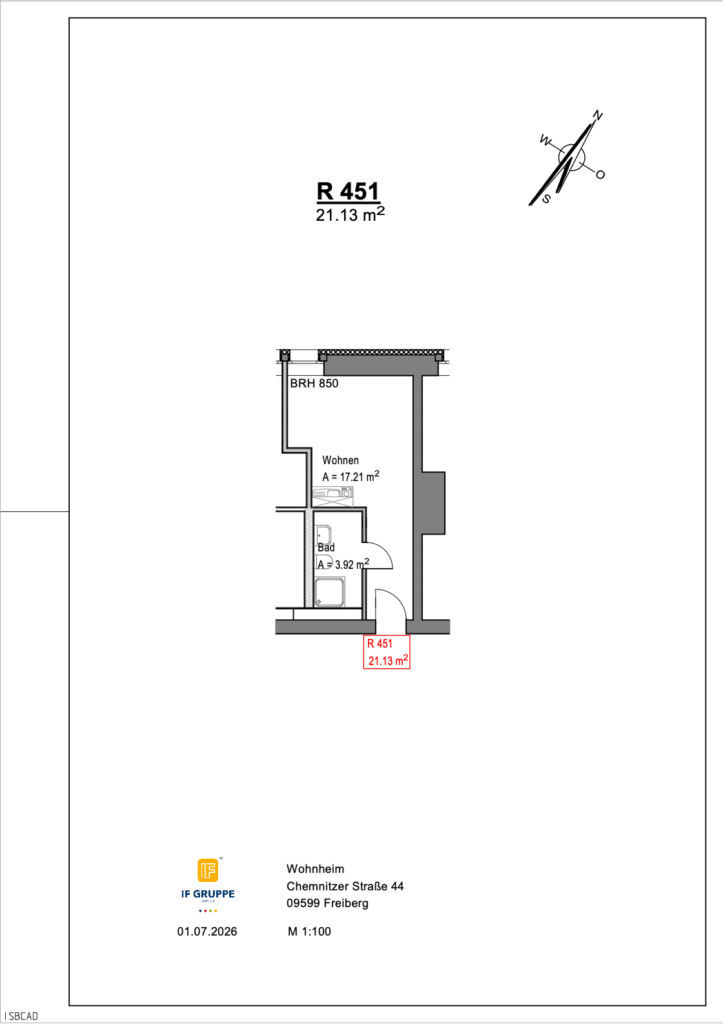 Grundriss Wohnung Einheit 451 im Objekt Chemnitzer Straße 44