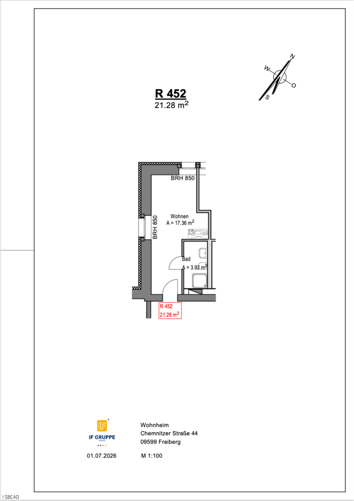 Grundriss Wohnung Einheit 452 im Objekt Chemnitzer Straße 44