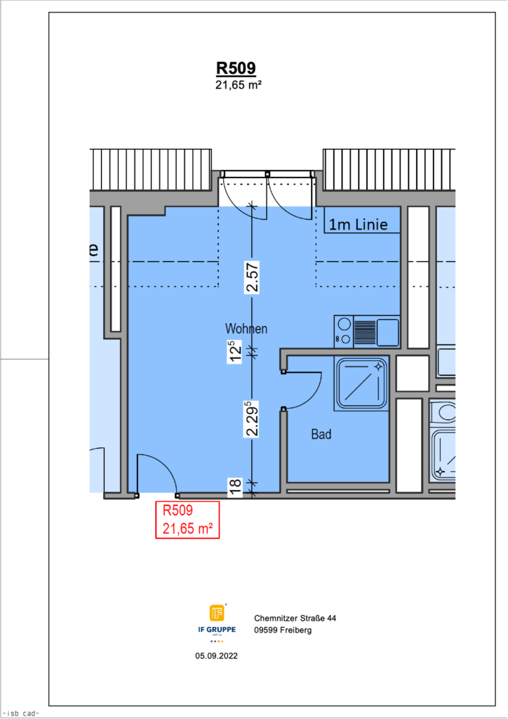 Grundriss Wohnung Einheit 509 im Objekt Chemnitzer Straße 44