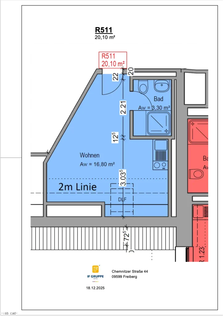 Grundriss Wohnung Einheit 511 im Objekt Chemnitzer Straße 44