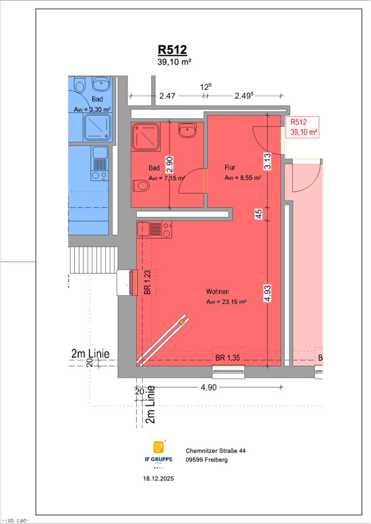 Grundriss Wohnung Einheit 512 im Objekt Chemnitzer Straße 44