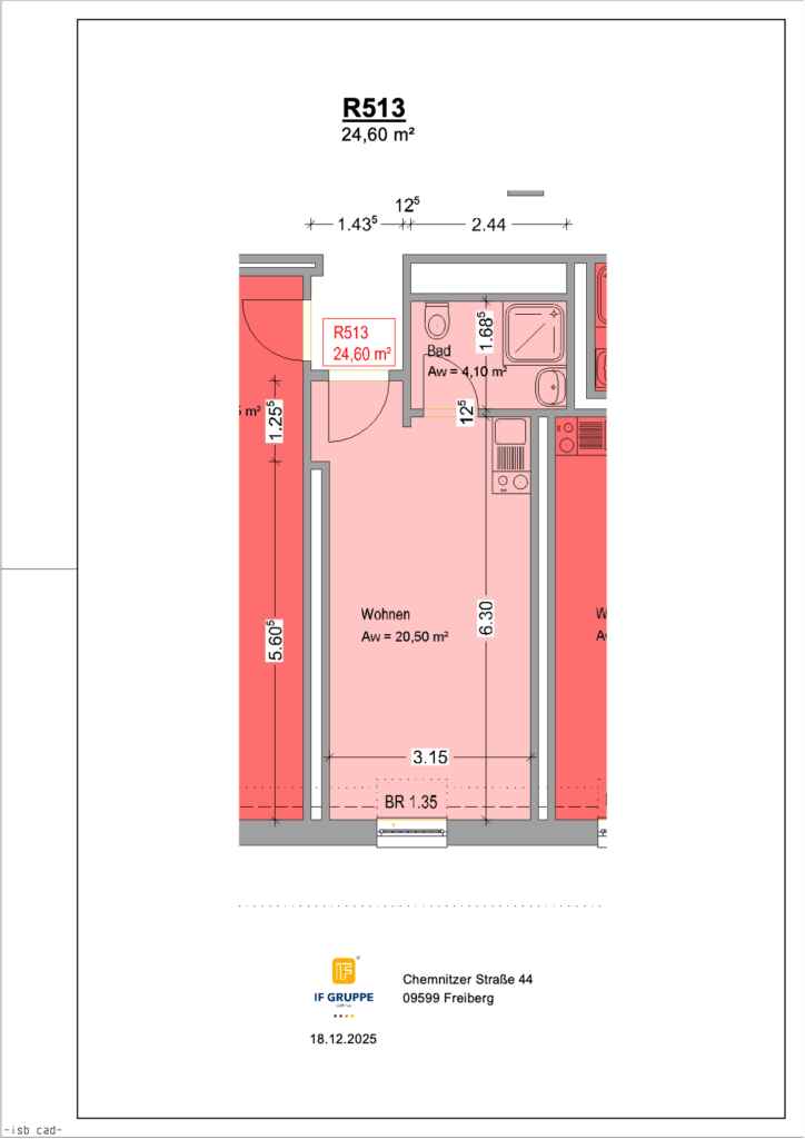 Grundriss Wohnung Einheit 513 im Objekt Chemnitzer Straße 44