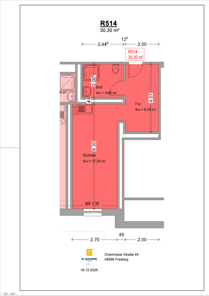 Grundriss Wohnung Einheit 514 im Objekt Chemnitzer Straße 44