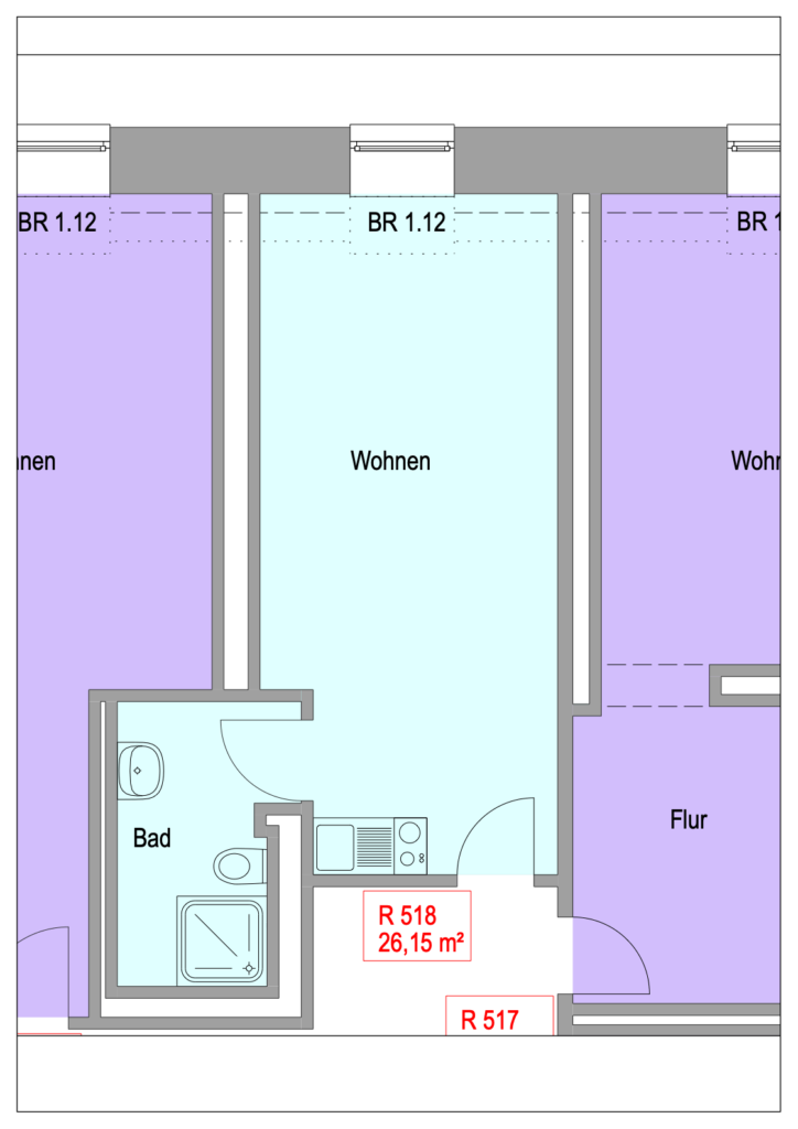 Grundriss Wohnung Einheit 518 im Objekt Chemnitzer Straße 44