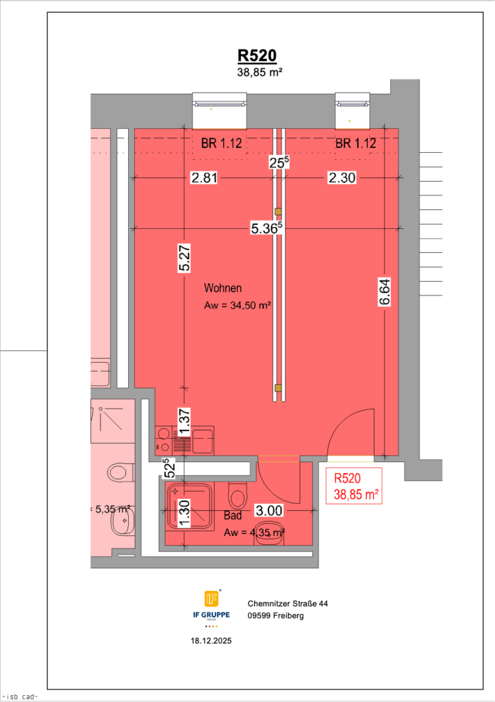 Grundriss Wohnung Einheit 520 im Objekt Chemnitzer Straße 44