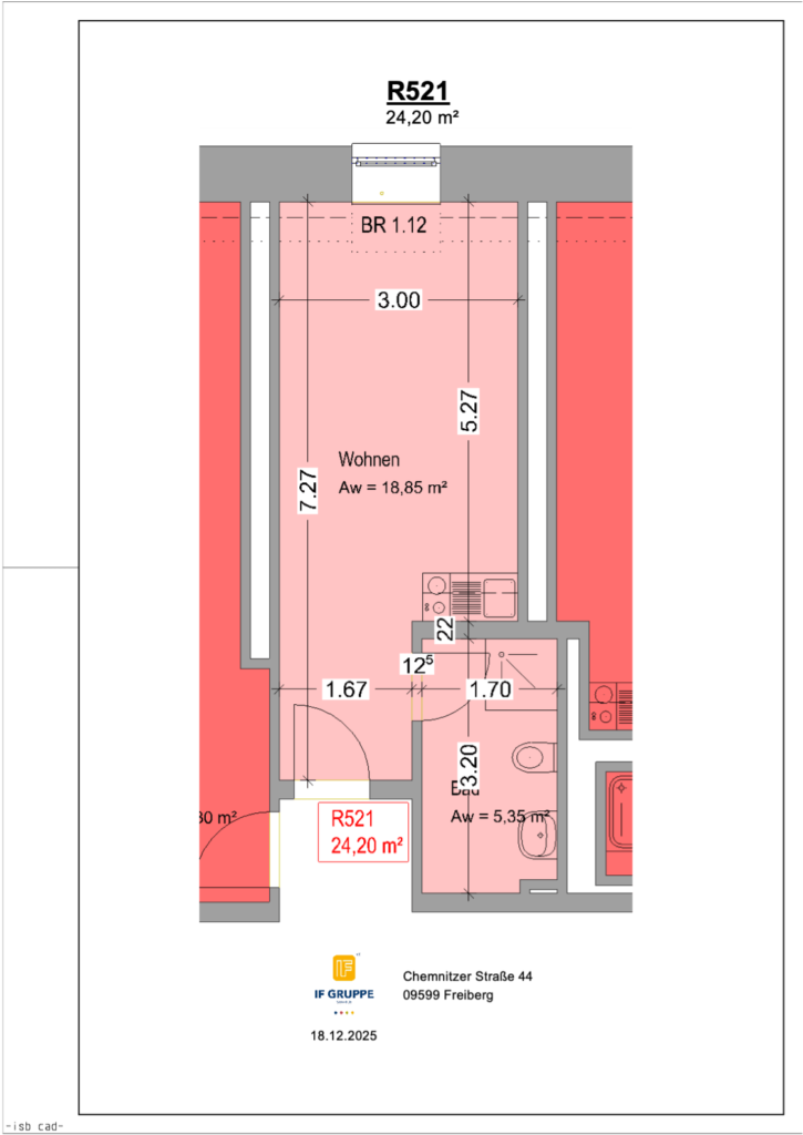 Grundriss Wohnung Einheit 521 im Objekt Chemnitzer Straße 44